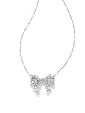 Krista Silver Bow Short Pendant Necklace in White
